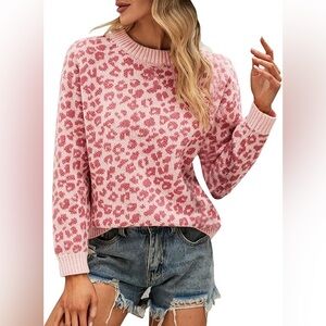 Pink Leopard Print Soft Sweater XL NWT